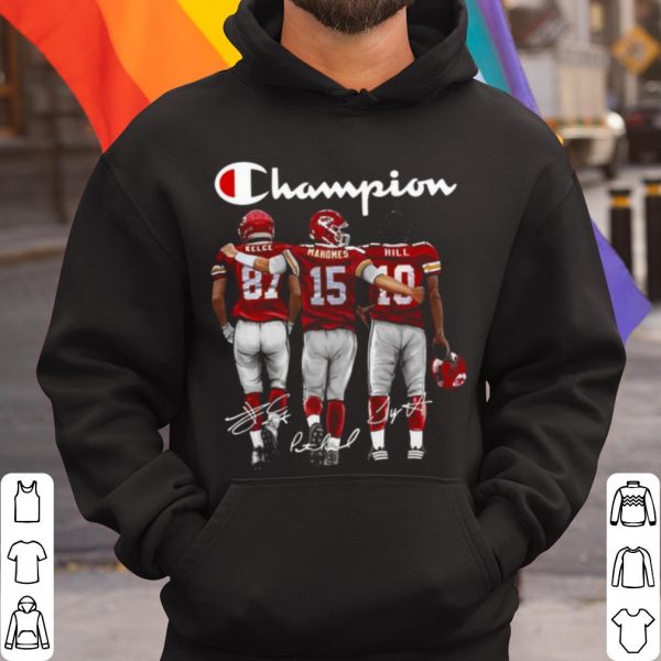 Top Champion Kansas City Chiefs Kelce Mahomes and Hill Signatures shirt