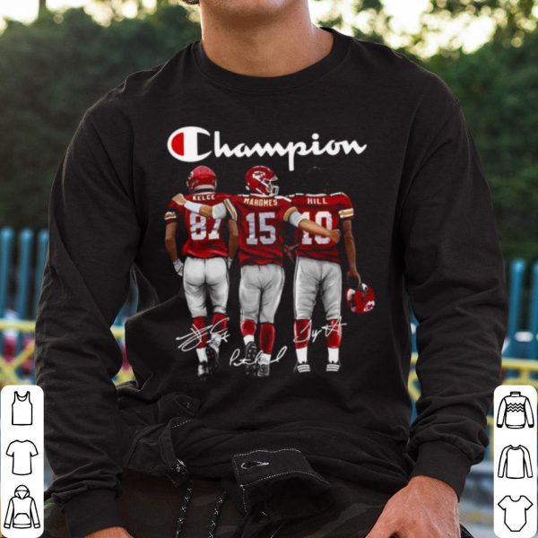 Top Champion Kansas City Chiefs Kelce Mahomes and Hill Signatures shirt