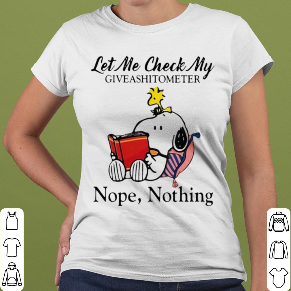 e448f282 top snoopy and woodstock let me check my giveashitometer nope nothing shirt 4 - Top Snoopy and Woodstock Let Me Check My Giveashitometer Nope Nothing shirt