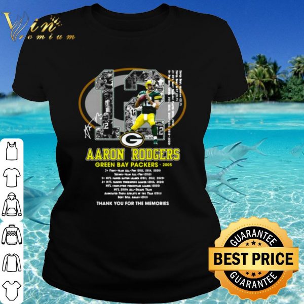 Cool 12 Aaron Rodgers Green Bay Packers Thank The Memories Signatures shirt