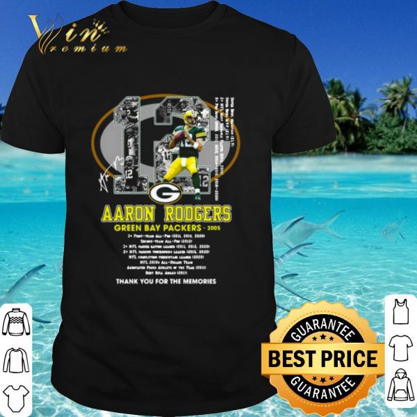 Cool 12 Aaron Rodgers Green Bay Packers Thank The Memories Signatures shirt