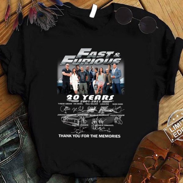 Awesome Fast and Furious Season 9 20 years 2001-2021 signatures thank you for the memories shirt