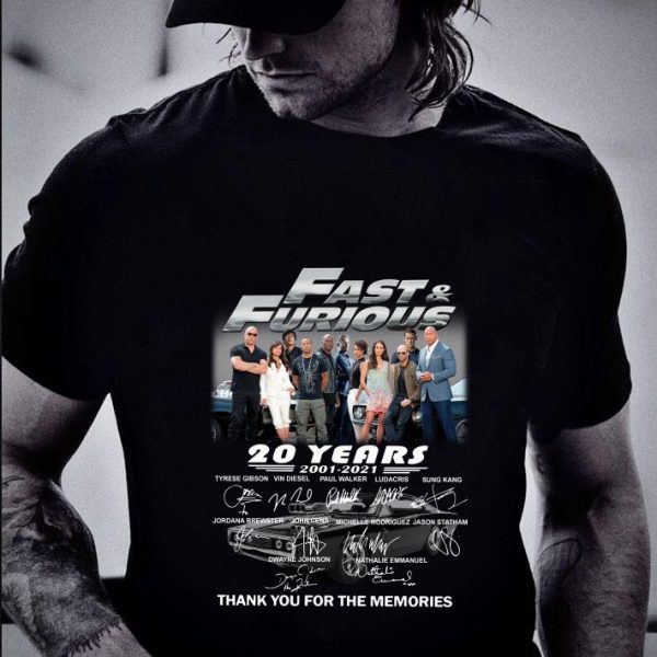Awesome Fast and Furious Season 9 20 years 2001-2021 signatures thank you for the memories shirt
