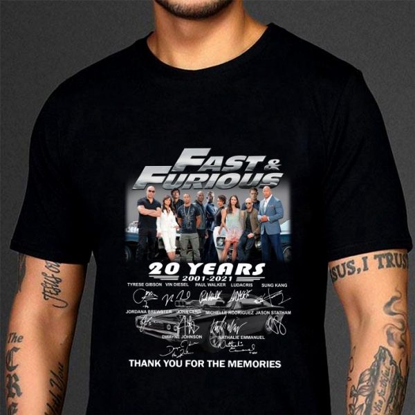 Awesome Fast and Furious Season 9 20 years 2001-2021 signatures thank you for the memories shirt