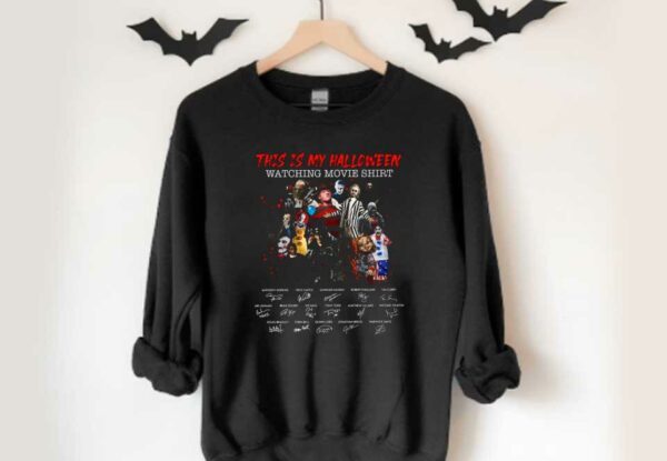 All Horror Movie Character Signatures Halloween Shirt, This Is My Halloween Watching Movie Shirt Signatures Shirt