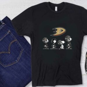 Anaheim Ducks Walking Shirt, The Peanut Character Charlie Brown And Snoopy Walking With Anaheim Ducks Logo Baseball Shirt