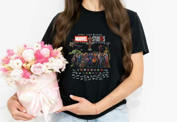 Avengers Marvel Stud10s Signatures Shirt, Avengers More Than A Hero Marvel Stud10s The First Ten Years Signatures Shirt