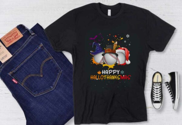 Baseball Witch Turkey Santa Hat Happy Hallothanksmas Shirt, Baseball Hallothanksmas Shrit