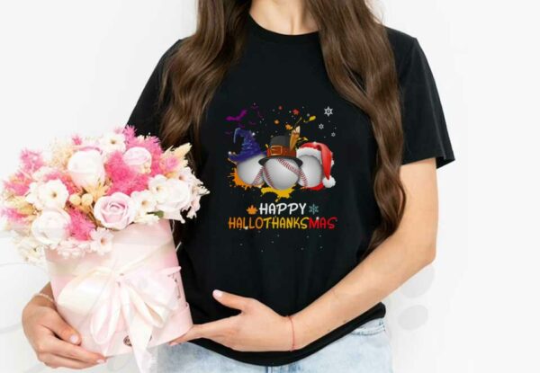 Baseball Witch Turkey Santa Hat Happy Hallothanksmas Shirt, Baseball Hallothanksmas Shrit