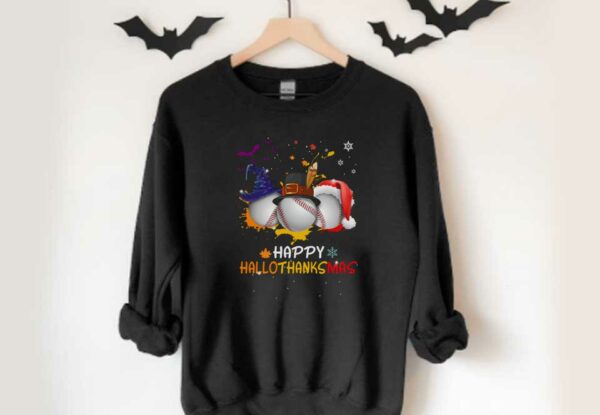 Baseball Witch Turkey Santa Hat Happy Hallothanksmas Shirt, Baseball Hallothanksmas Shrit