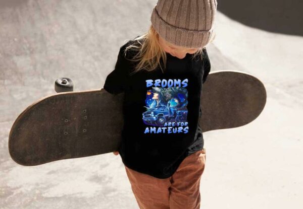 Brooms Witch And Jeeps In The Blue Forest Shirt, Brooms Are For Amateurs Blue Halloween Shirt