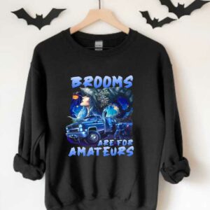 Brooms Witch And Jeeps In The Blue Forest Shirt, Brooms Are For Amateurs Blue Halloween Shirt 3