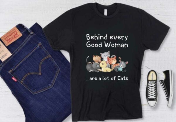 Cat Behind Every Good Woman Shirt, Cat Behind Every Good Woman Are A Lot Of Cats Shirt