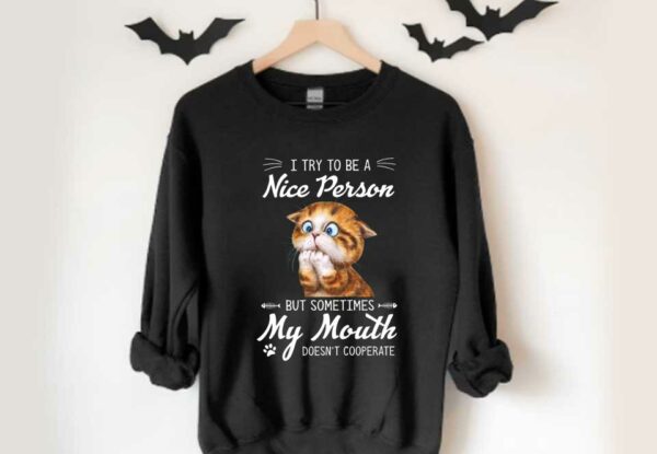 Cat I Try To Be A Nice Person Shirt, Cat I Try To Be A Nice Person But Sometimes My Mouth Doesn't Cooperate Shirt
