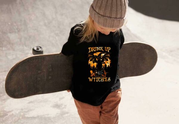 Cat Witch Dragon Moon Pumpkins Skull Halloween Shirt, Cat Dragon Drink Up Witches Shirt