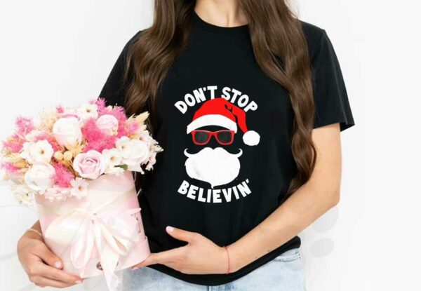 Cool Santa Claus Christmas Shirt, Don't Stop Believing Cool Shades Santa Christmas Shirt