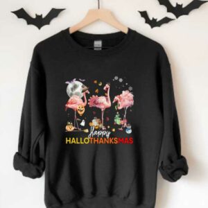 Flamingo Witch Santa Claus Christmas Shirt, Flamingo Happy Hallothanksmas Shirt 3