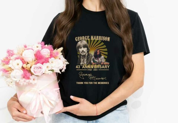 George Harrison Shirt, George Harrison 43rd Anniversary 1958 2001 Signature Thank You For The Memories Shirt