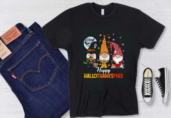 Gnomes Witch Gnomes Santa Claus Hallothanksmas Shirt, Halloween Gnomes Witch Pumpkin Happy Hallothanksmas Shirt