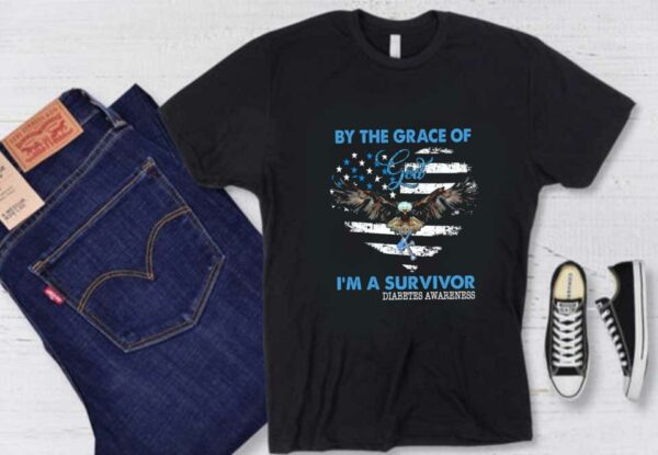 God Eagles I'm A Survivor Diabetes Awareness Shirt, By The Grace Of God I'm A Survivor Diabetes Awareness Shirt