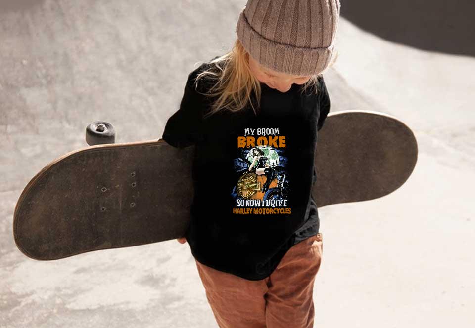 Harley Davidson Halloween Shirt, My Broom Broke Have A Great Day So Now I Drive A Harley Motorcycle Pumpkins Shirt Harley Davidson Halloween Shirt, My Broom Broke Have A Great Day So Now I Drive A Harley Motorcycle Pumpkins Shirt