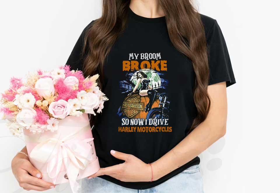 Harley Davidson Halloween Shirt, My Broom Broke Have A Great Day So Now I Drive A Harley Motorcycle Pumpkins Shirt Harley Davidson Halloween Shirt, My Broom Broke Have A Great Day So Now I Drive A Harley Motorcycle Pumpkins Shirt