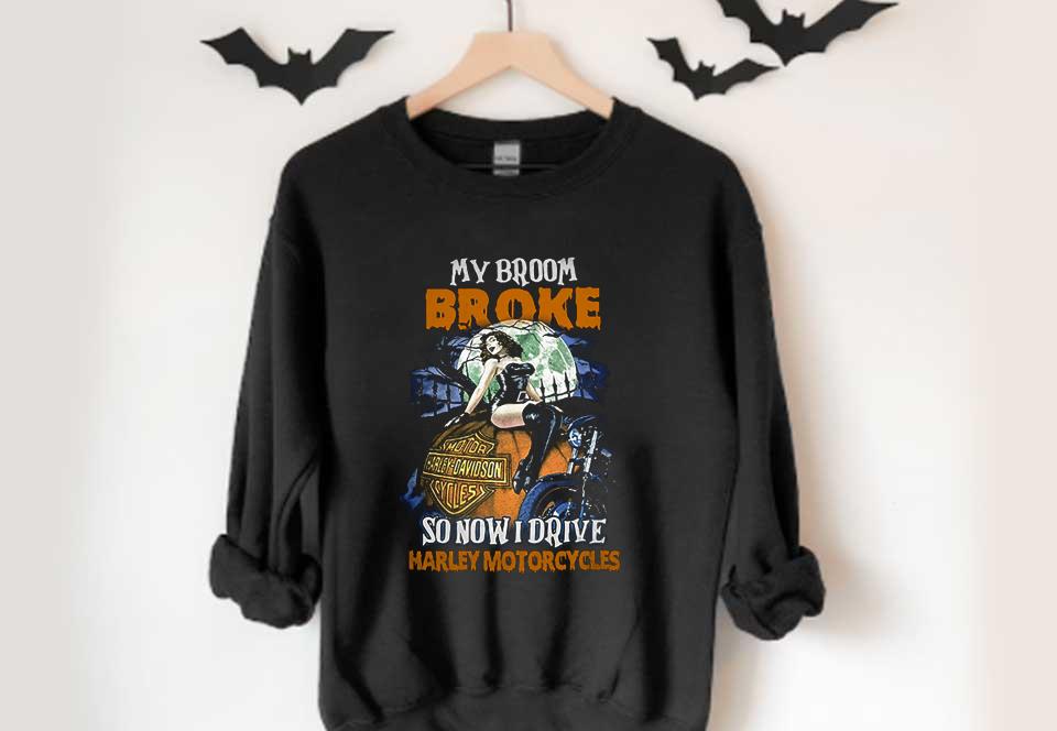 Harley Davidson Halloween Shirt, My Broom Broke Have A Great Day So Now I Drive A Harley Motorcycle Pumpkins Shirt Harley Davidson Halloween Shirt My Broom Broke Have A Great Day So Now I Drive A Harley Motorcycle Pumpkins Shirt 4 - Harley Davidson Halloween Shirt, My Broom Broke Have A Great Day So Now I Drive A Harley Motorcycle Pumpkins Shirt