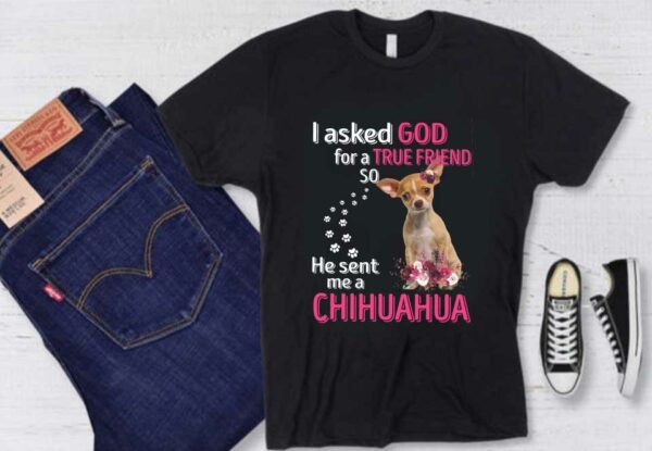 He Sent Me A Chihuahua Shirt, Dog I Asked God For A True Friend So He Sent Me A Chihuahua Shirt