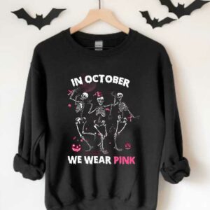 In October Skeleton Witch Pumpkins We Wear Pink, In October We Wear Pink Shirt 3