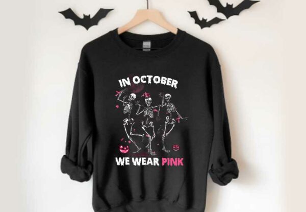In October Skeleton Witch Pumpkins We Wear Pink, In October We Wear Pink Shirt