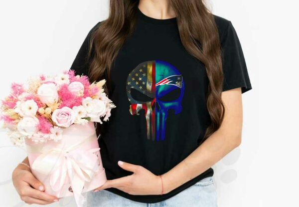 Punisher Skull Mix Shirt, Punisher Skull American Flag New England Patriots