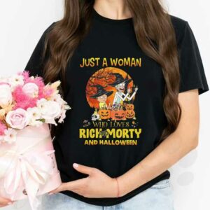 Rick And Morty Witch Pumpkins Skull Halloween Shirt, Just A Woman Who Love Rick And Morty Halloween Shirt 2