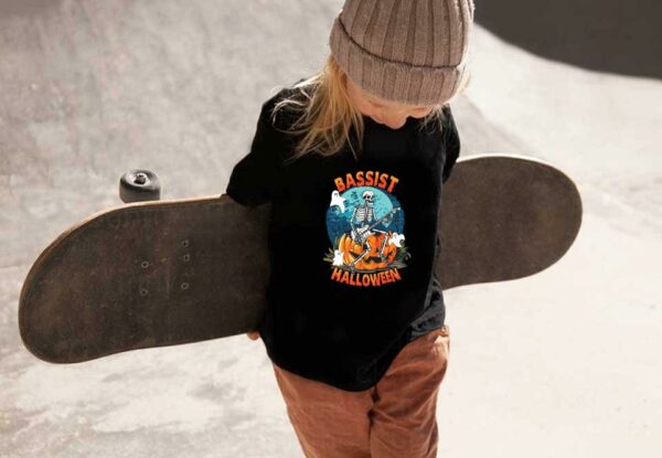 Skeleton Bassist Shirt, Skeleton Play Guitar Bassist Pumpkins Halloween Shirt, Skeleton Boos Bassist Halloween Shirt