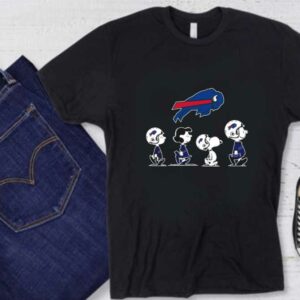 Snoopy Bills Walking Shirt, The Peanut Character Charlie Brown And Snoopy Walking With Buffalo Bills Baseball Shirt