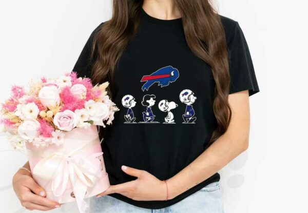 Snoopy Bills Walking Shirt, The Peanut Character Charlie Brown And Snoopy Walking With Buffalo Bills Baseball Shirt