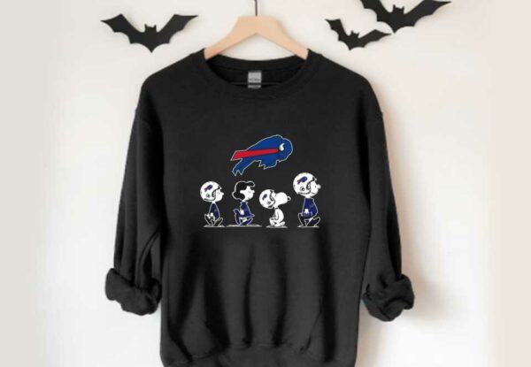 Snoopy Bills Walking Shirt, The Peanut Character Charlie Brown And Snoopy Walking With Buffalo Bills Baseball Shirt