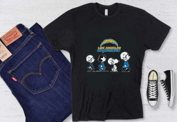 Snoopy Chargers Walking Shirt, The Peanut Character Charlie Brown And Snoopy Walking With Los Angeles Chargers Baseball Shirt
