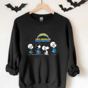 Snoopy Chargers Walking Shirt, The Peanut Character Charlie Brown And Snoopy Walking With Los Angeles Chargers Baseball Shirt 3