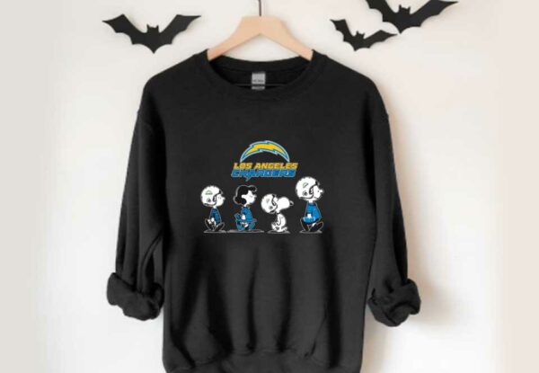 Snoopy Chargers Walking Shirt, The Peanut Character Charlie Brown And Snoopy Walking With Los Angeles Chargers Baseball Shirt