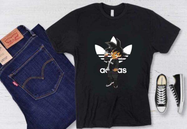 Son Goku And Adidas Logo Chibi Shirt, Son Goku Adidas Shirt, Dragon Ball Goku Adidas Shirt, Son Goku Shirt