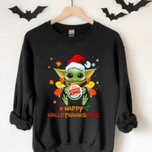 Star Wars Baby Yoda Hug Burger King Shirt, Baby Yoda Santa Hug Burger King Logo Happy Hallothanksmas Shirt 3