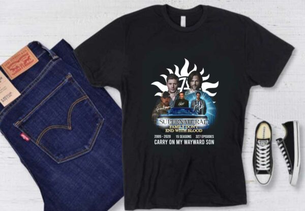 Supernatural Family Son Logo Shirt, Supernatural Family Don't End With Blood 2005 2021 Carry On My Wayward Son Shirt