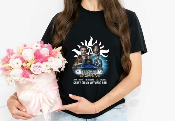Supernatural Family Son Logo Shirt, Supernatural Family Don't End With Blood 2005 2021 Carry On My Wayward Son Shirt