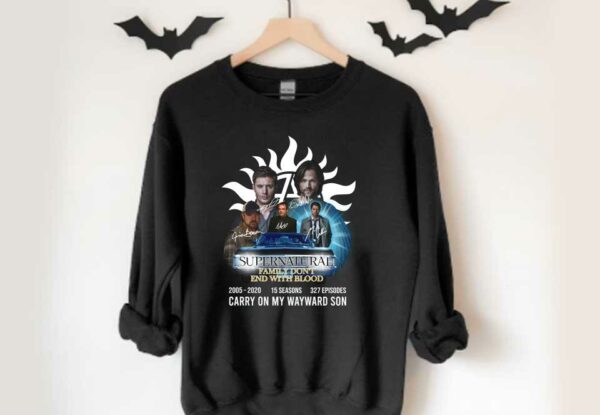 Supernatural Family Son Logo Shirt, Supernatural Family Don't End With Blood 2005 2021 Carry On My Wayward Son Shirt