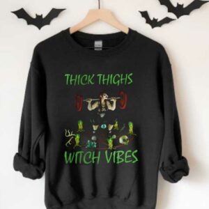 Thick Thighs Witch Vibes Shirt, Witch Vibes Halloween Shirt, Witch Vibes Skull Shirt 3