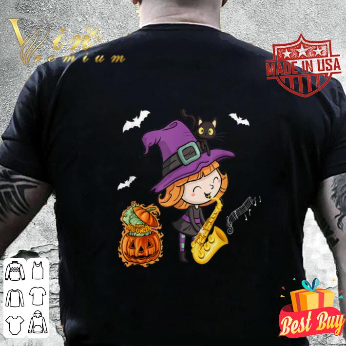 Black cat witch playing with saxophone happy halloween shirt Black cat witch playing with saxophone happy halloween shirt 4 - Black cat witch playing with saxophone happy halloween shirt