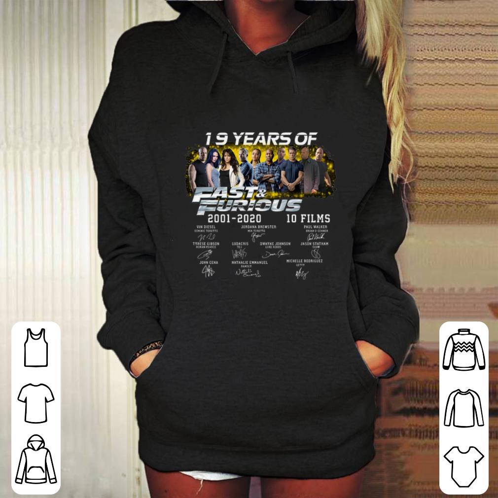 Hot 19 years of 2001 2020 Fast Furious 10 films signatures shirt 4 - Hot 19 years of 2001 2020 Fast & Furious 10 films signatures shirt