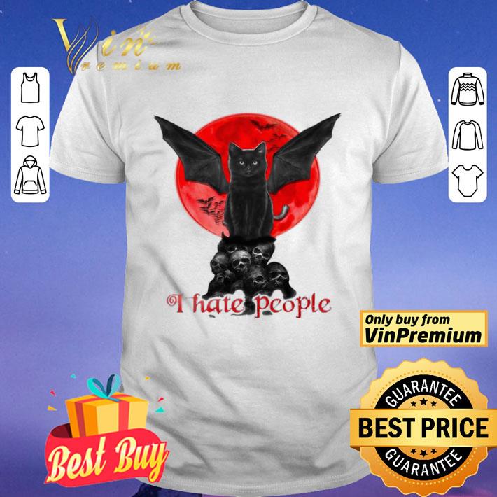 Bat And Black Cat Moon Skull I Hate People shirt