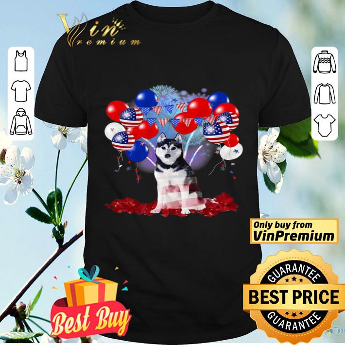 Husky Happy 4th July American Balloons Flag Dog shirt