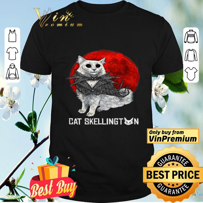 Cat Skellington On Moon Red Halloween shirt